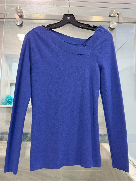 Tops - Women's Long-Sleeve Asymmetric Neck Top - Blue